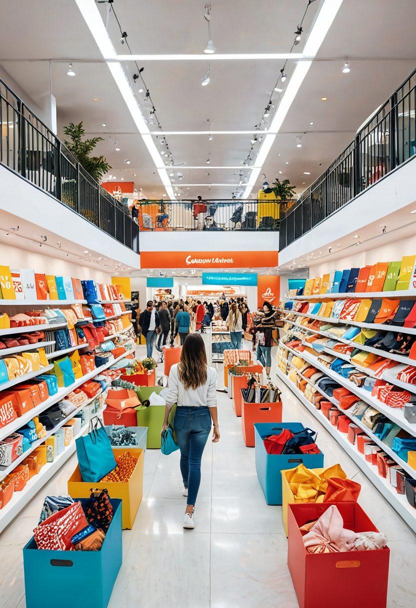 A vibrant online marketplace bursting with colorful products ranging from trendy fashion items to unique home decor. Shoppers joyfully interacting with their screens, surrounded by digital icons of shopping carts and stars. A cheerful atmosphere with bright colors and highlights that evoke excitement. Include a blend of diverse individuals shopping with joy and satisfaction. super-realistic. vibrant colors. white background.